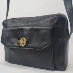オールドセリーヌ ショルダーバッグ ロゴ ゴールド金具 レザー ブラック