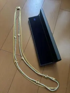 ゴールド パール 3連ネックレス 専用ケース付き