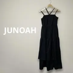 JUNOAH ジュノア バックシャーリング ティアードキャミワンピース 黒