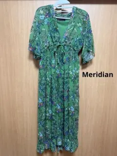 Meridian メリディアン 総柄 グリーン 花柄　半袖 ワンピース　フリルのサムネイル