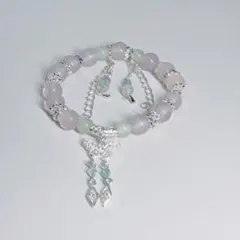 No.101 ハンドメイド 薄紫と緑のブレスレット