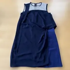 ワンピース 切り替え 白 ネイビー9号 シフォンワンピース　ノースリーブ