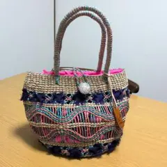 【Cal 】波模様 かごバッグ ピンク