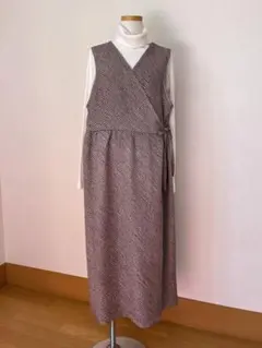 総絞り着物リメイク　茶色　カシュクール、ノースリーブワンピース、ジレ