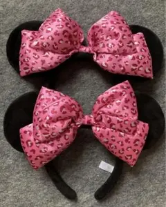 ディズニー　カチューシャ　ヒョウ柄　ピンク　リボン　ミニー　ペア　まとめ売り