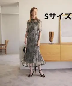 花柄リボンパフスリーブマーメイドワンピースドレス結婚式二次会成人式