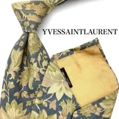 YVESSAINTLAURENT ネクタイ ネイビー カーキ ボタニカル 総柄