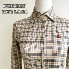 ✨バーバリーブルーレーベル　ノバチェック長袖シャツ　ロゴ刺繍　36
