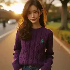 E46 ポロラルフローレン カシミヤ混 ケーブルニット セーター S パープル