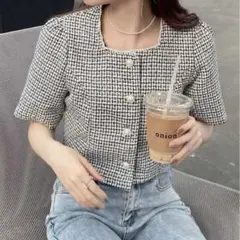 【美品】ツイードジャケット風　パールボタン　韓国ファッション