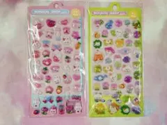 2枚セット　ボンボンドロップシール　3Dシール　うさぎねこ