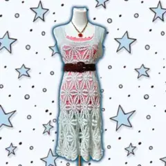 値下げ◎vintage 古着 かぎあみ クロシェ 水色 ノースリーブ ワンピース