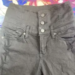 ブラックスキニーパンツ ハイウエスト ダメージ加工　EMODA