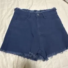 ネイビー フリンジデザイン ショートパンツ S