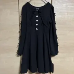 ハニーシナモン　honeycinnamon ブラックフリルAラインワンピース F