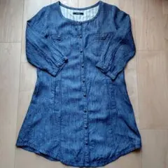 「未使用」 MIXXT デニム調 シャツ ワンピース 七部袖 Lサイズ