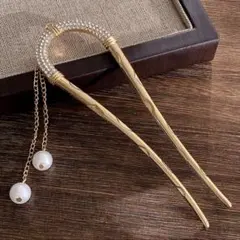 ゴールド簪　ツイストヘアピン　シンプル簪　2本足簪　夜会巻き　キラキラ髪飾り