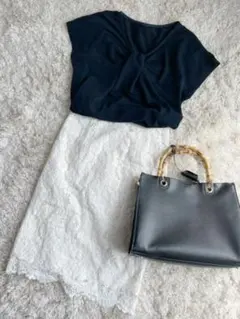 ホワイト　レース　スカート