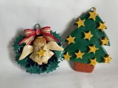 ハンドメイド クリスマス 壁掛け 2点セット ツリー 天使 リース オーナメントのサムネイル