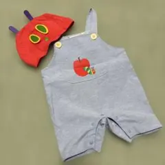 子供服 スラップスリップ はらぺこあおむし オーバーオール 帽子 水色 70