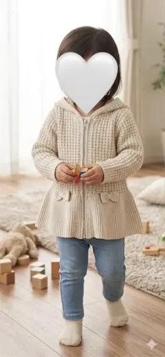 【美品】mamaraku フード付きニットカーディガン 95cm ベージュ