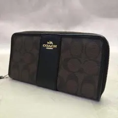 COACH コーチ　長財布　ラウンドファスナー　モノグラム　レザー　ブラック