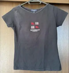 BURBERRY LONDON バーバリー Tシャツ M 黒 ロゴ刺繍 チェック