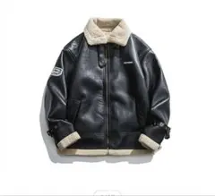 レザー ボア襟 ジャケット ブラック