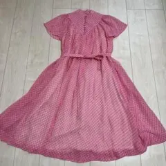 【レトロ好き必見】ピンク 半袖ワンピース 9号