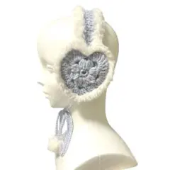 イヤーマフ ハンドメイド 編み物　ハート　耳あて ヘッドドレス　水色　白