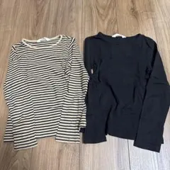 H&M 長袖カットソー２枚セット 綿100% ボーダー　黒