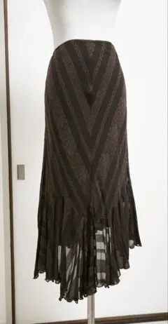 KLEIN ストライプ フレアスカート ダークブラウン