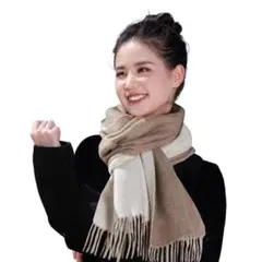 【新品】カシミヤマフラー カシミヤ100％ チェック柄 モカブラウン 男女兼用