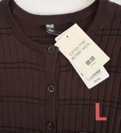 UNIQLOメリノリブクルーネックショートカーディガンLダークブラウン新品未使用