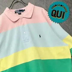 レアUS古着○ポロラルフローレン マルチボーダーポロシャツ メンズ2XL