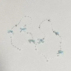 【24時間以内発送】パールガーランド　２本SET(水色リボン付)⭐︎ライブ　ヘアメ