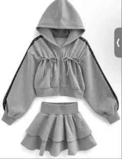 リボンパーカー×ミニスカートスウェットセットアップ[pm598]