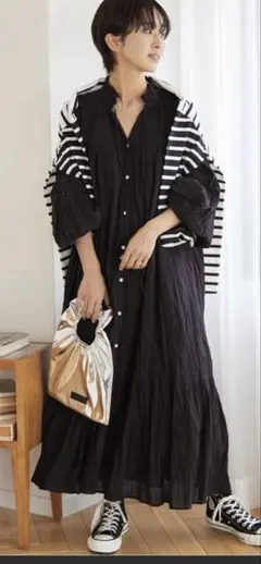 ❤️レリューム❤️ コットンボイルクリンクルフリルティアードワンピース