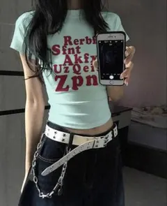 SHEIN ミントグリーン ロゴプリント 半袖Tシャツ