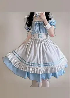 メイド服 コスプレ 水色 フリル