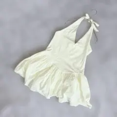 A3572【ZARA】イエローノースリーブトップス/ペプラム/L/ネックホルダー