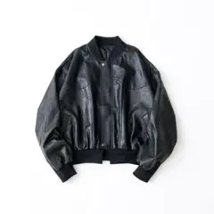 nanmo. オーバーサイズ切り替えフェイクレザーMA-1ジャケット