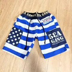 120cm ハーフパンツ水着 男の子　青と白のストライプ