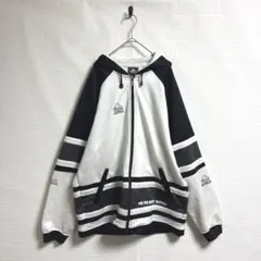 【Kappa】カッパ ジップアップパーカー ジャージ ホワイト×ブラックL