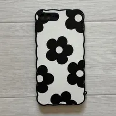 iPhone8Plus/7Plus フラワー柄 ブラック ホワイト ソフトケース