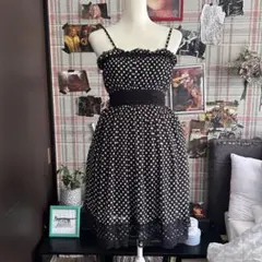 TRALALA リズリサ 白黒 ドット ワンピース キャミソール フリル リボン