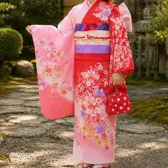正絹☆たおやかにそよぐ枝垂桜と上品に煌めく金箔☆片身替わり調7歳七五三向け祝い着のサムネイル