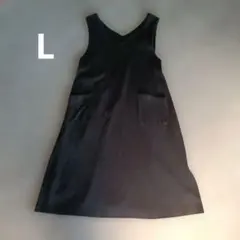 黒 ノースリーブ Vネック ワンピース　L　無地　シンプル