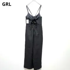 GRL サロペット オールインワン 黒 L バックフリル リボン 薄手 可愛いのサムネイル