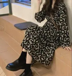 VIVID LADY　花柄カシュクールロングワンピース　長袖　ブラックのサムネイル